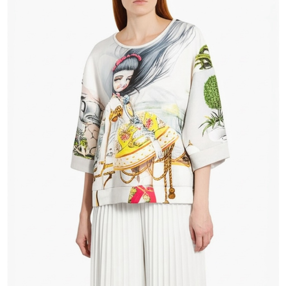 MRZ Italy designer drop shoulder half sleeve oversized graphic print top S